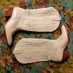 White Leather Wedding Cowboy Boots Size 7